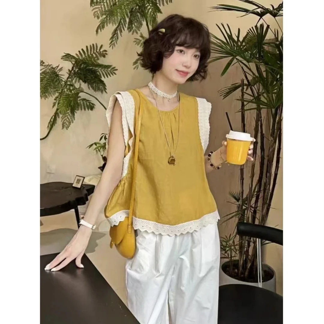 休闲撞色外穿百搭吊带休闲风无袖复古时尚清冷系禅意衣服女