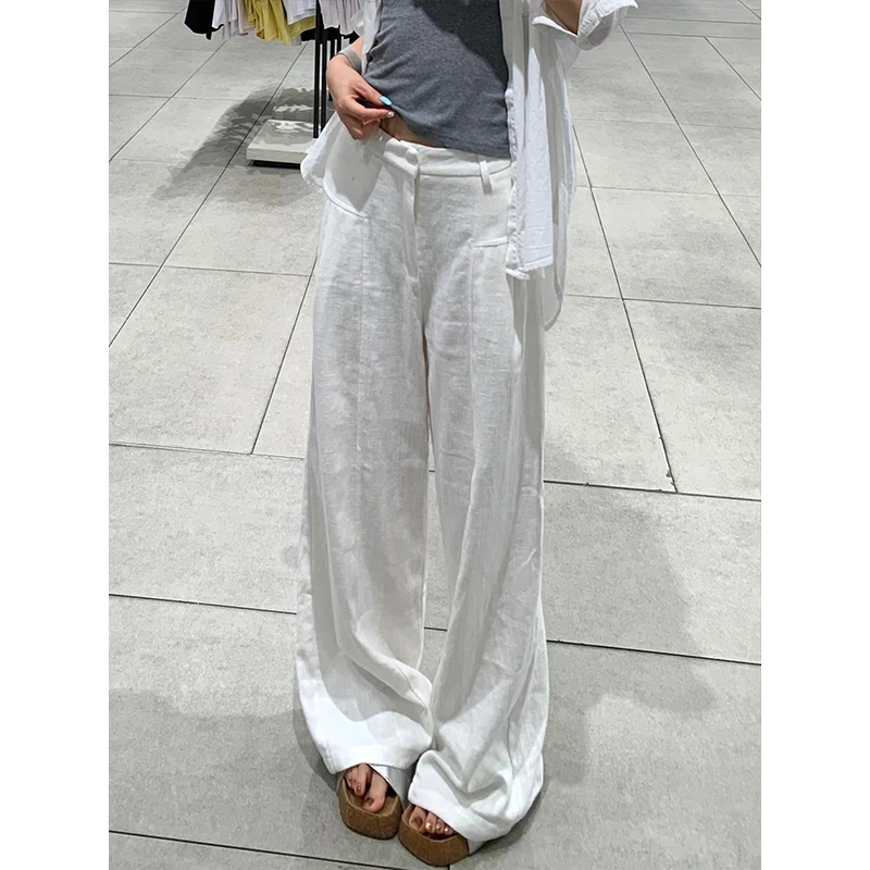 裤长112cm高个子加长白色阔腿裤女夏季高腰老钱风直筒棉麻休闲裤