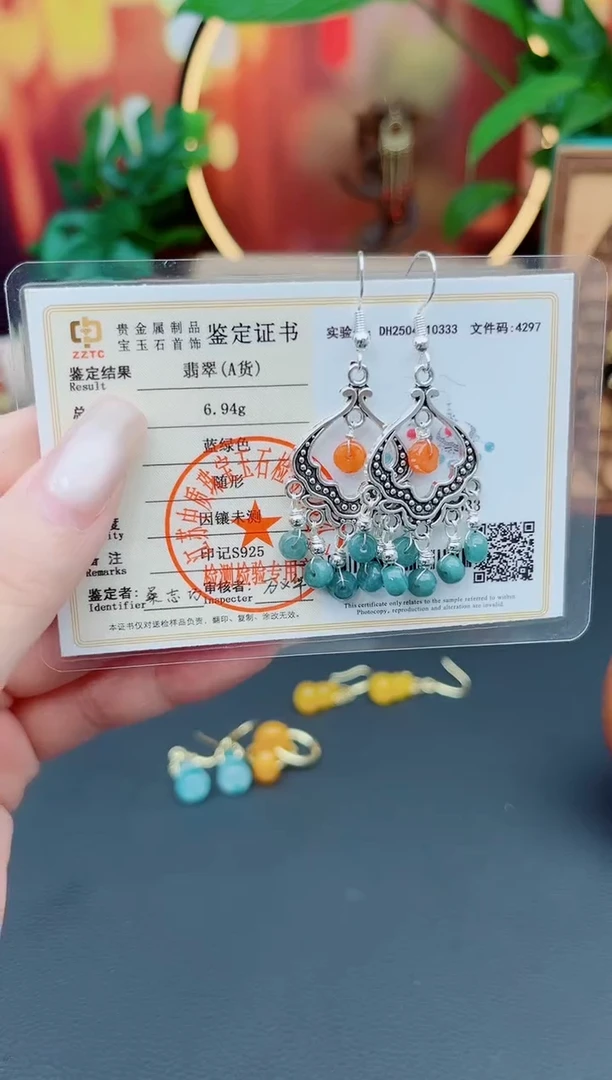 翡翠银S925镶嵌耳饰432