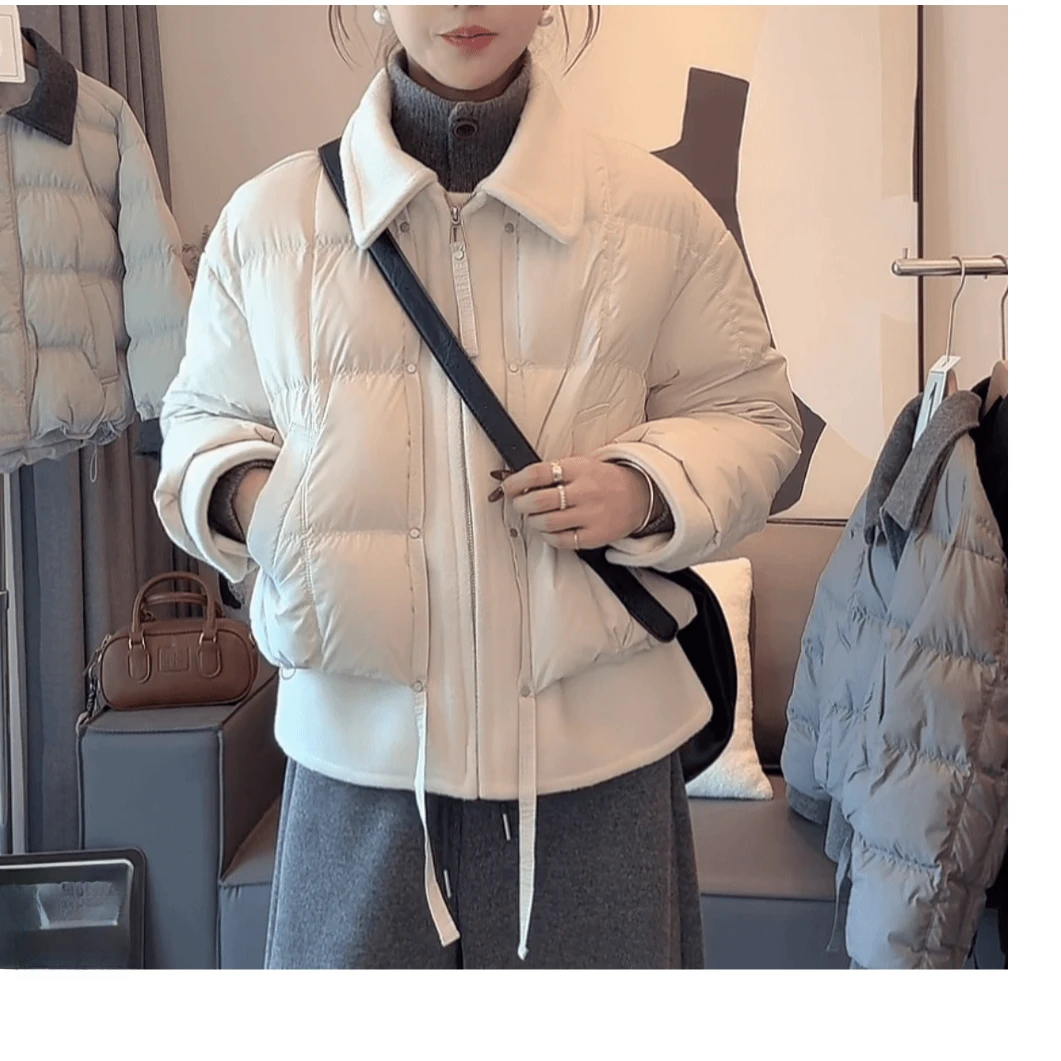 短款宽松型拼接常规款长袖女棉服2025年新款韩版面包服时尚外套