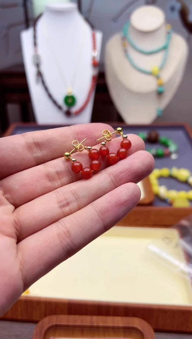 【闪购商品】南红玛瑙耳饰14K金镶嵌E