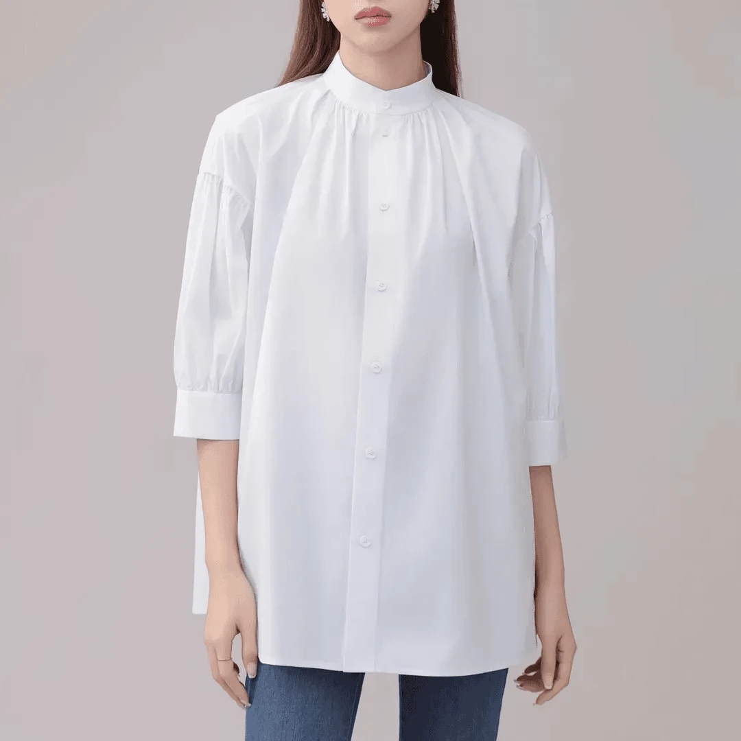 【商场同款】立领廓形宽松泡泡袖衬衫时尚设计感纯色衬衣女5301060
