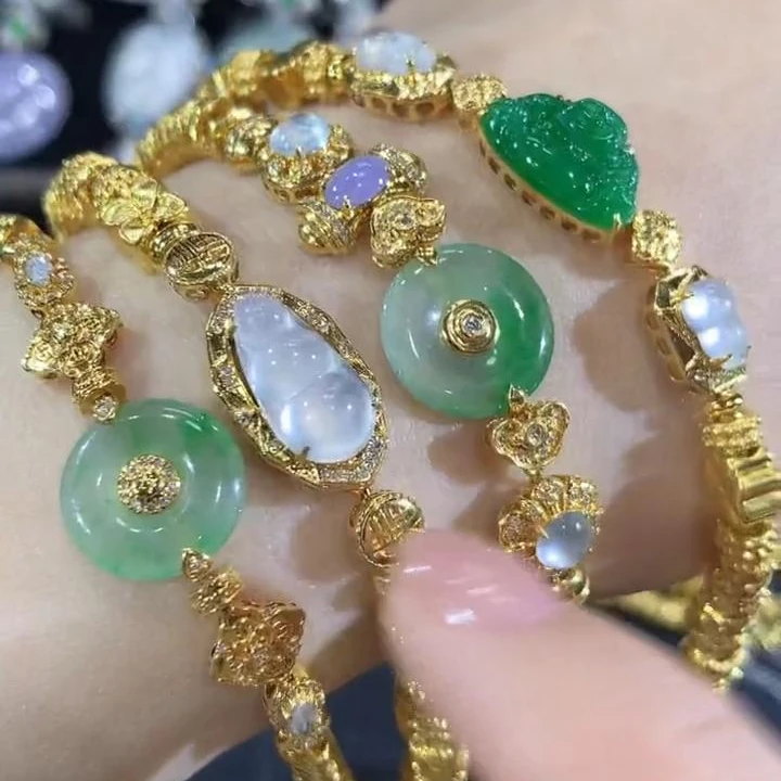 【云中意】18K金 翡翠手链彩虹盘=多样性发一件-zgm-3