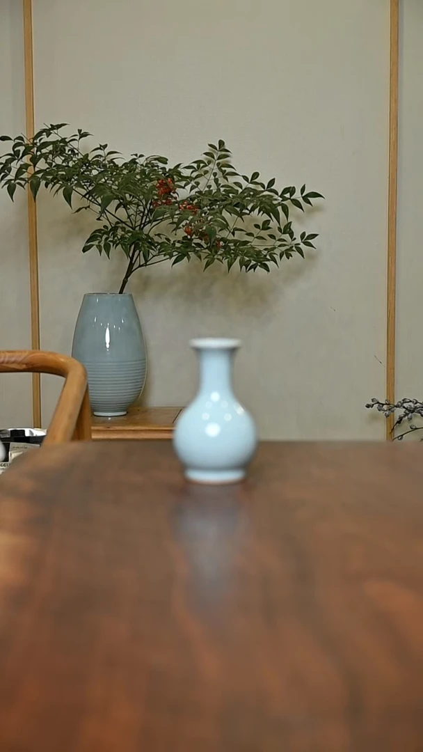 鹅颈瓶 天青 微瑕 朱家汝窑款