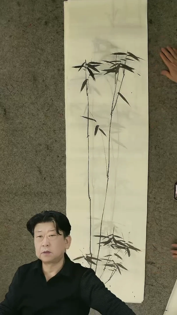 国画四尺对开  墨竹条屏 34*138cm