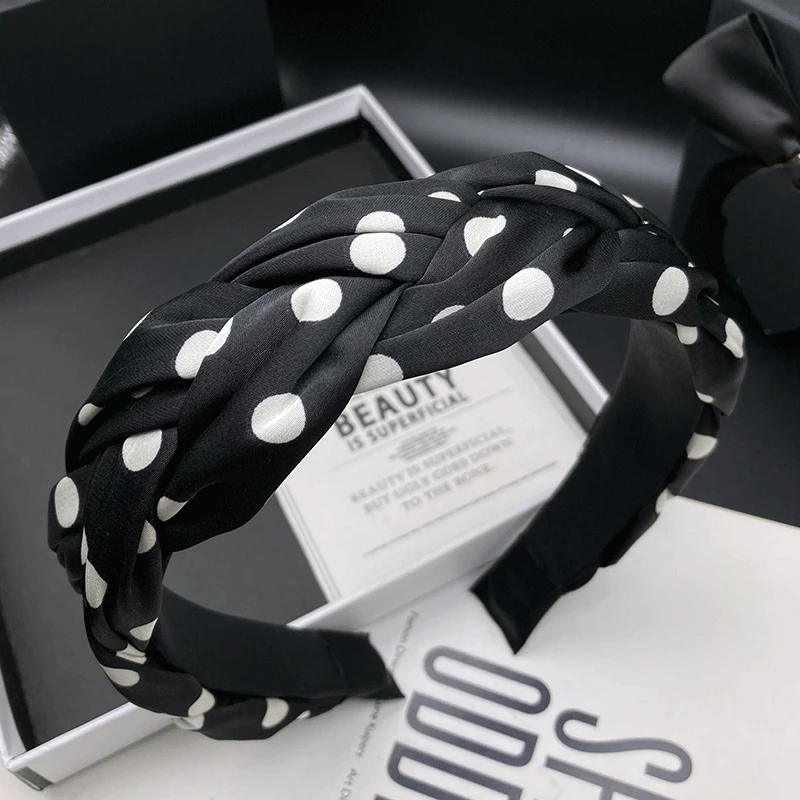 新款编织波点发箍复古港风欧美风女休闲风时尚日韩黑色百搭气质
