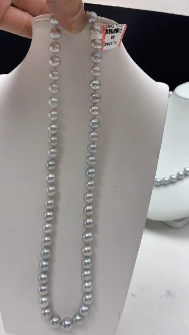 未镶嵌FF海水珍珠akoya银蓝灰珠串链7~8mm