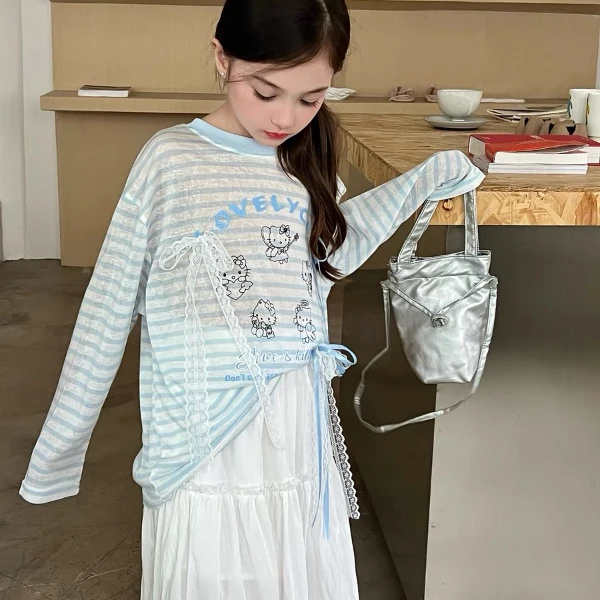 【亲子装】莱塞尔女童洋气条纹轻薄凉感防晒衫遮阳多巴胺长袖T恤