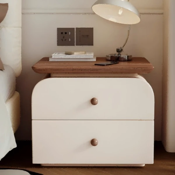 奶油床头柜家用卧室2025新款小型收纳柜中古奶油风床边柜子整装