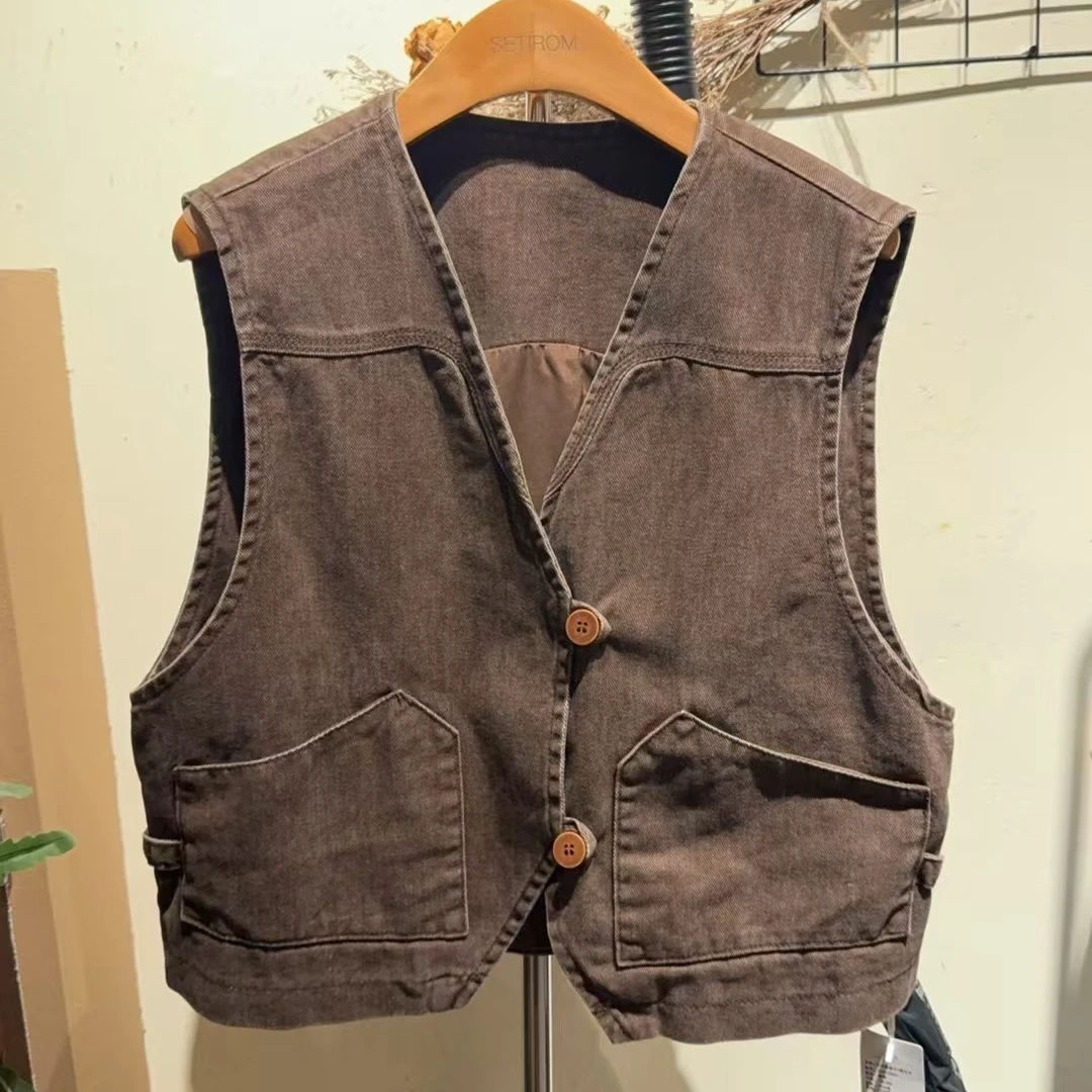 【商场同款新品】西町村屋艺术感复古V领马甲XHAA10006