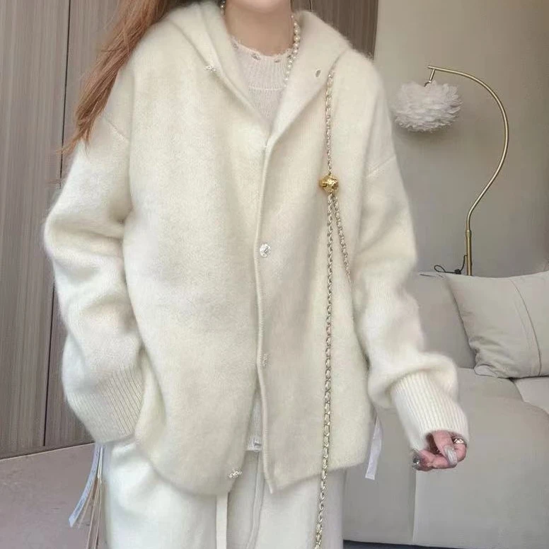 【空气层连帽拉绒款】100山羊绒-240401高级感连帽羊绒衫秋冬厚款