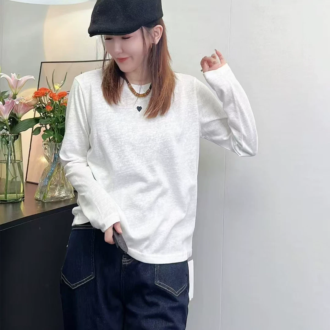 2025休闲时尚百搭圆领长袖T恤女宽松显瘦打底衫上衣