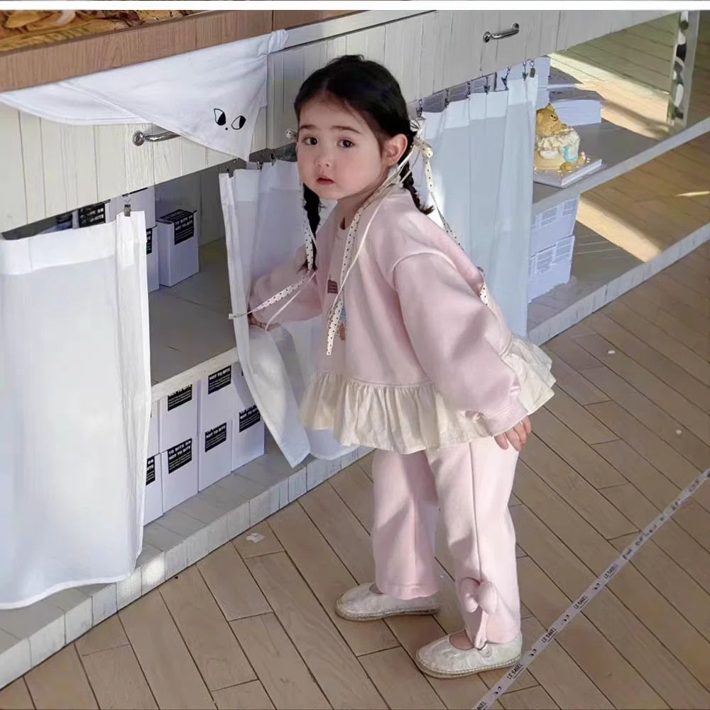 春上新女实拍有模特纯色连帽女孩上衣童装韩版洋气套装2527