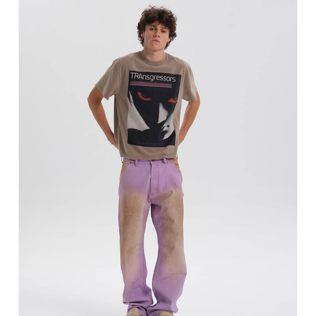 4TRA 25SS 违犯印花短袖 复古做旧破坏T恤