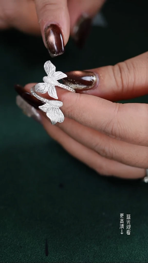 珐琅足银新款双蝴蝶戒指