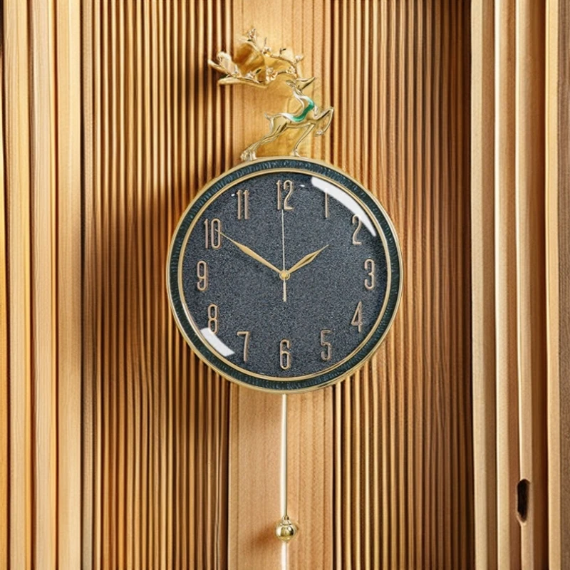 轻奢鹿头新中式挂钟客厅家用时尚静音石英钟挂墙时钟高端装饰钟表