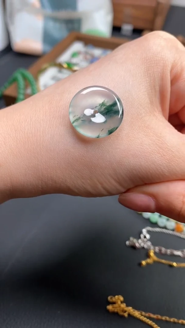 定制翡翠未镶嵌飘蓝花高冰平安扣