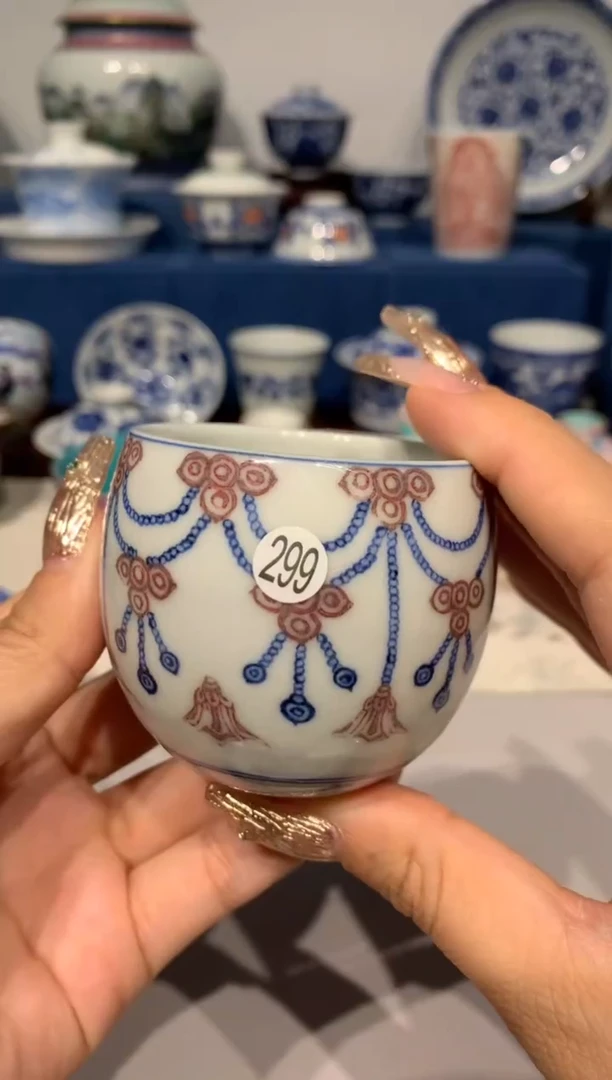 【闪购商品】摆件299青花釉里红龙蛋杯