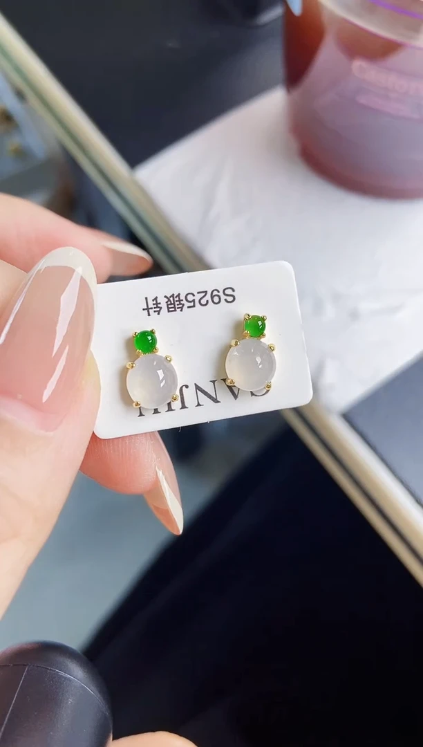 银S925镶嵌翡翠耳饰21