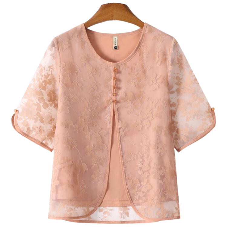 母亲节妈妈中年夏季夏装小衫2025新款中袖中老年女装689