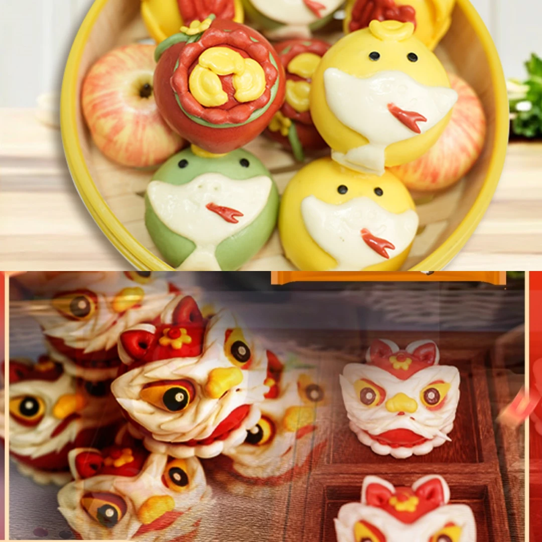今月2025新年醒狮包（豆沙馅）蛇年五福献瑞包（紫薯奶黄豆沙馅）