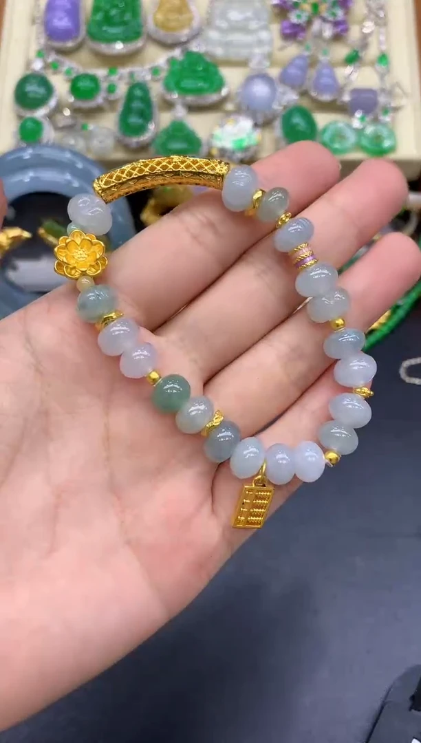 足金镶嵌手链翡翠226-中国好珍宝