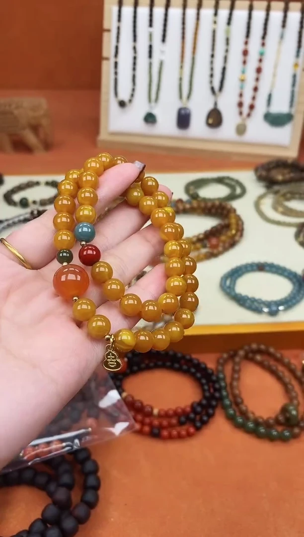 手链蜜蜡未镶嵌双圈蜜蜡和田南红蓝水手串