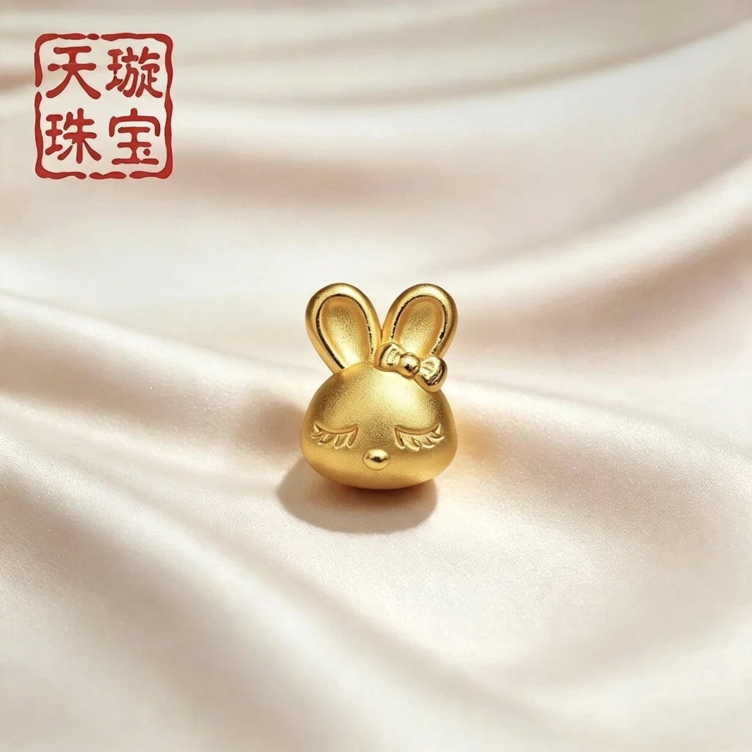 足金999米菲兔头黄金转运珠diy编绳款式