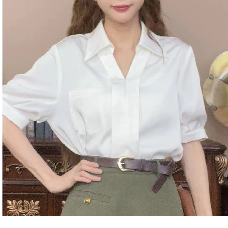 【白山茶】港味复古衬衫上衣23721