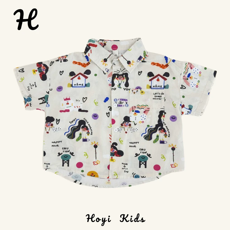 男童夏装衬衫短袖2025新款卡通图案潮流帅气时尚纯棉透气清爽