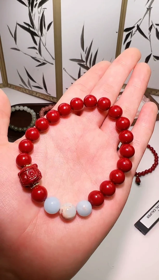 【闪购商品】石英质玉手串未镶嵌小哪吒朱砂手串