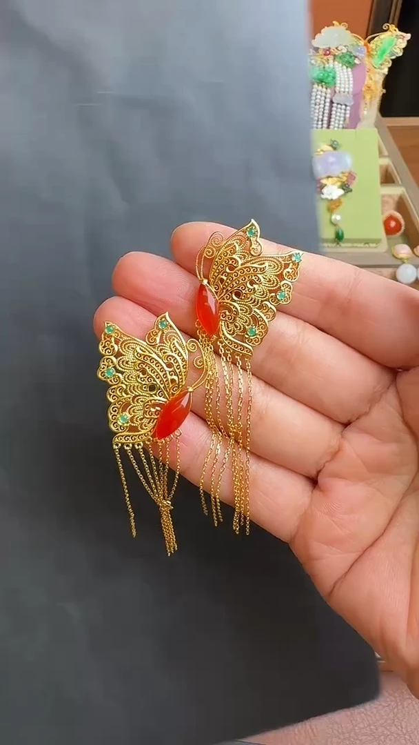 银S925镶嵌耳饰玛瑙/玉髓耳饰