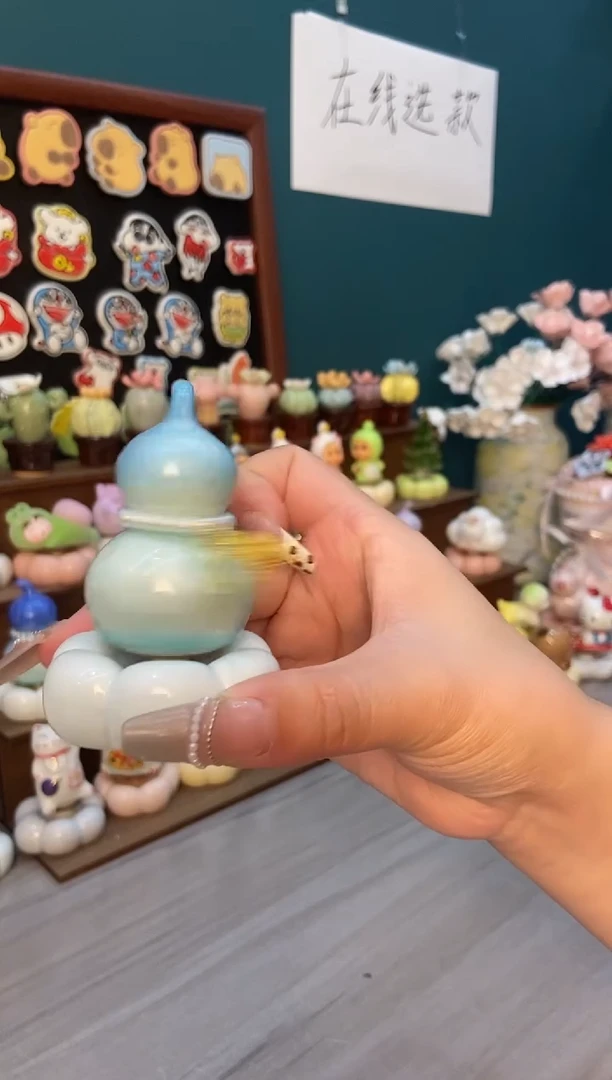 摆件陶天蓝色葫芦景德镇陶瓷摆件1个装