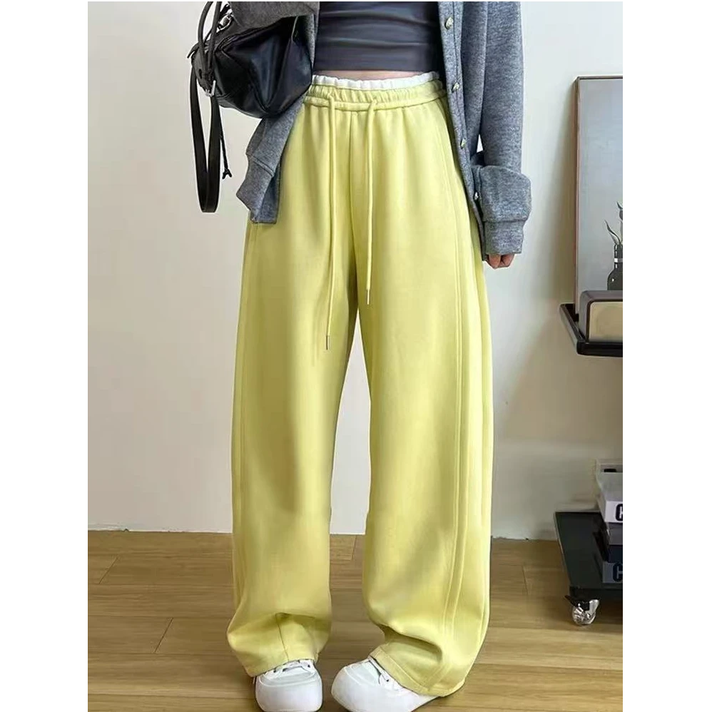 77711撞色香蕉裤女2025春季新款韩版时尚百搭气质阔腿抽绳卫裤