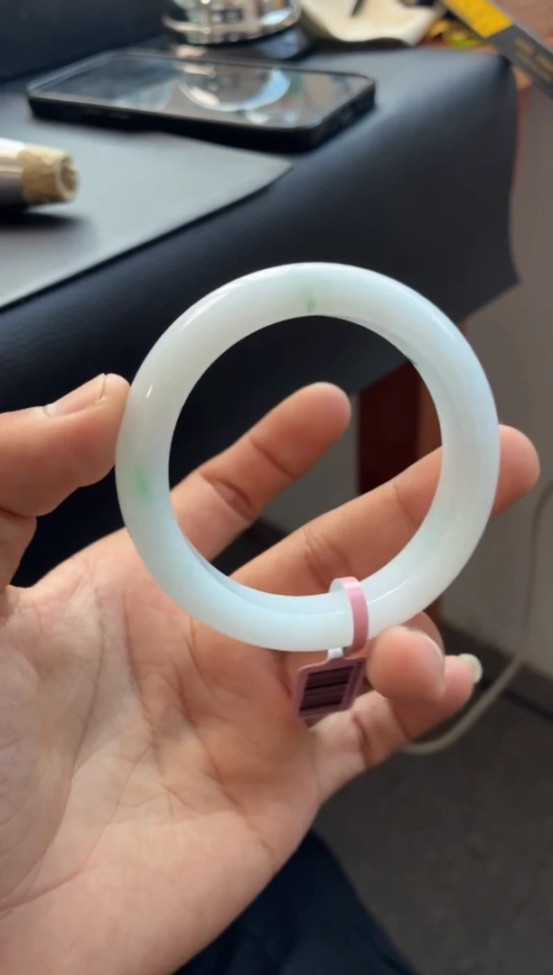 未镶嵌手镯翡翠细糯水润白月光飘花  17号 52-53圈口