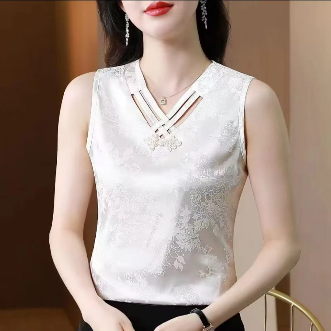 新中式国风吊带背心带缎面提花8102