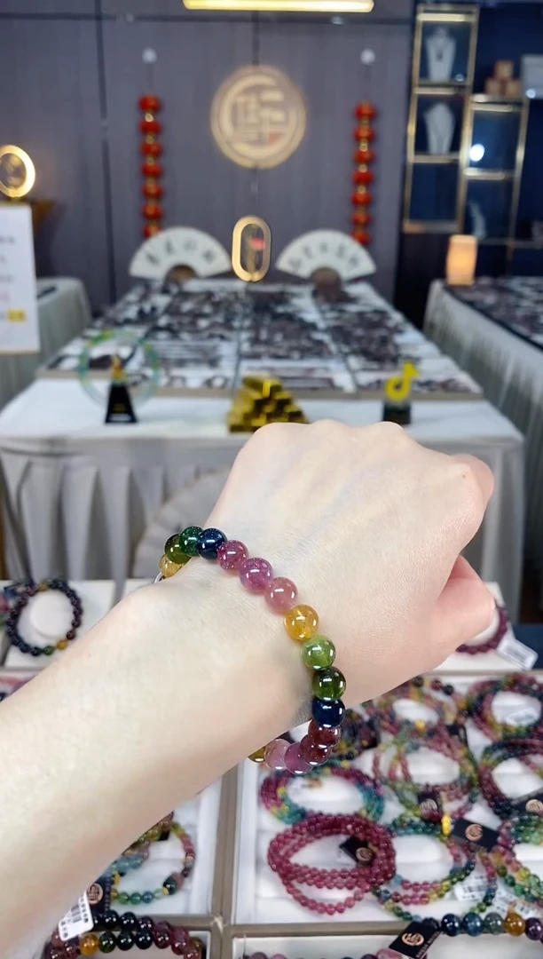 未镶嵌透体老矿碧玺彩虹单圈手串8mm+碧玺hon多样性发一条