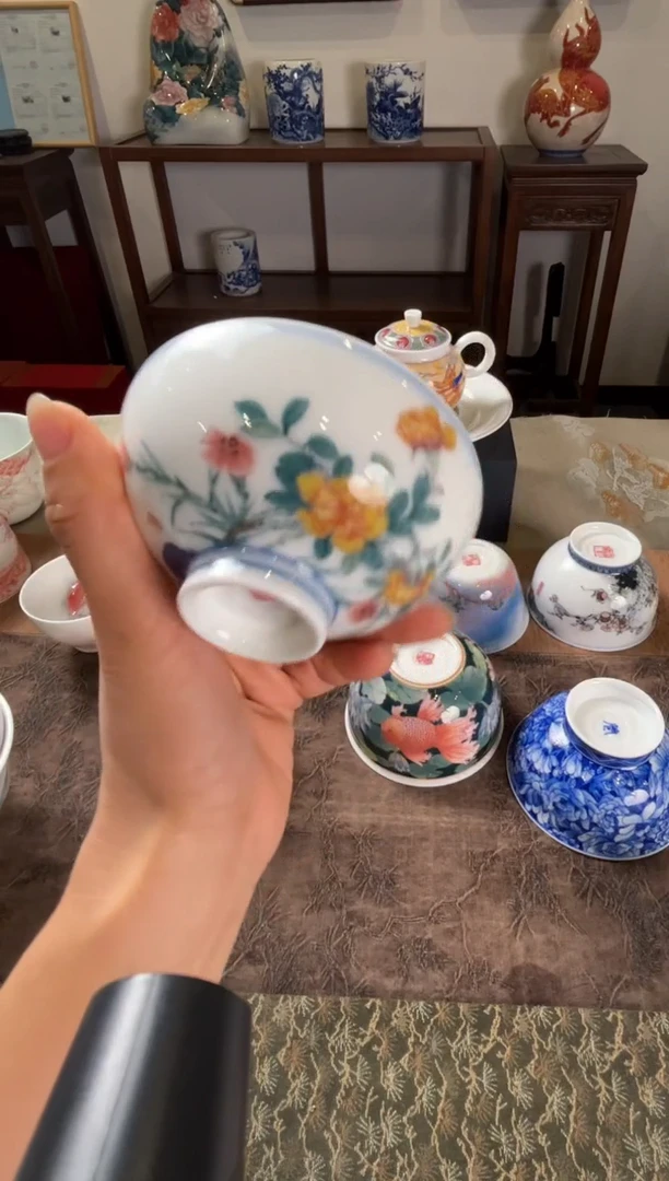 景德镇文祥窑手工釉下彩陶瓷单杯