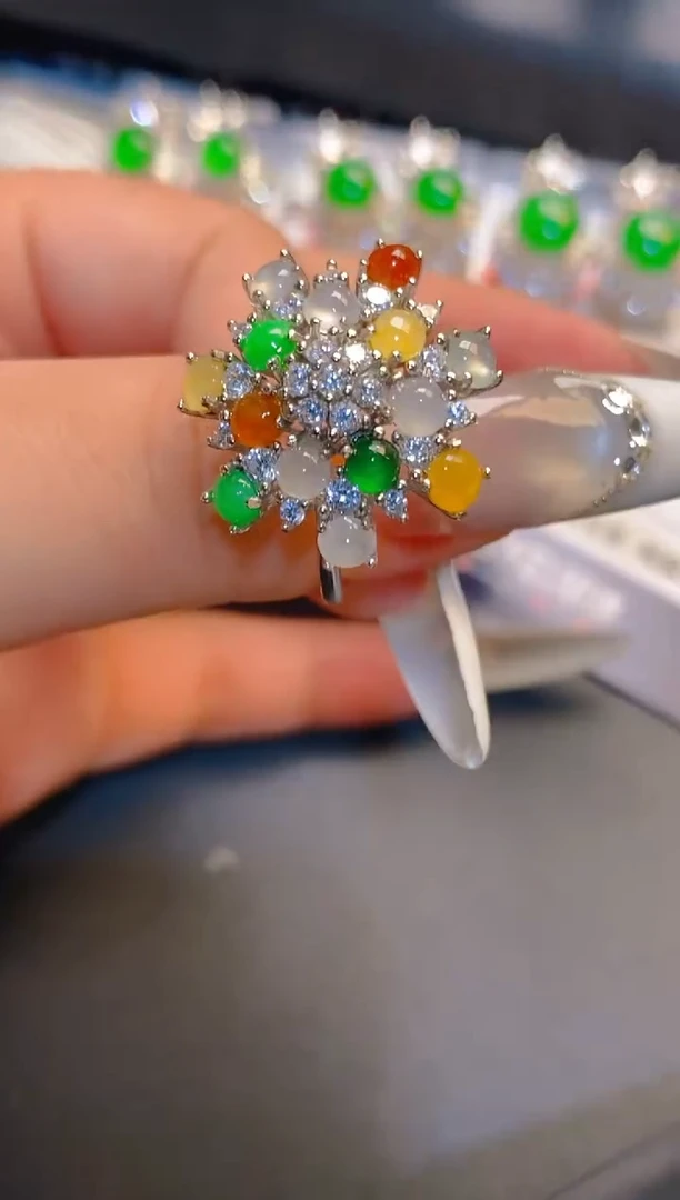 翡翠银S925镶嵌耳饰天然