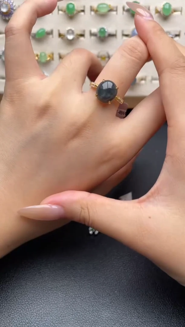 银S925镶嵌戒指翡翠一物一证一礼盒