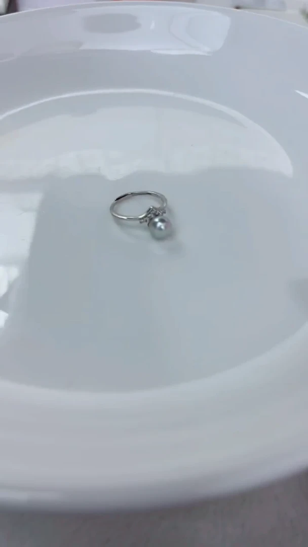 银S925镶嵌戒指海水珍珠7-8