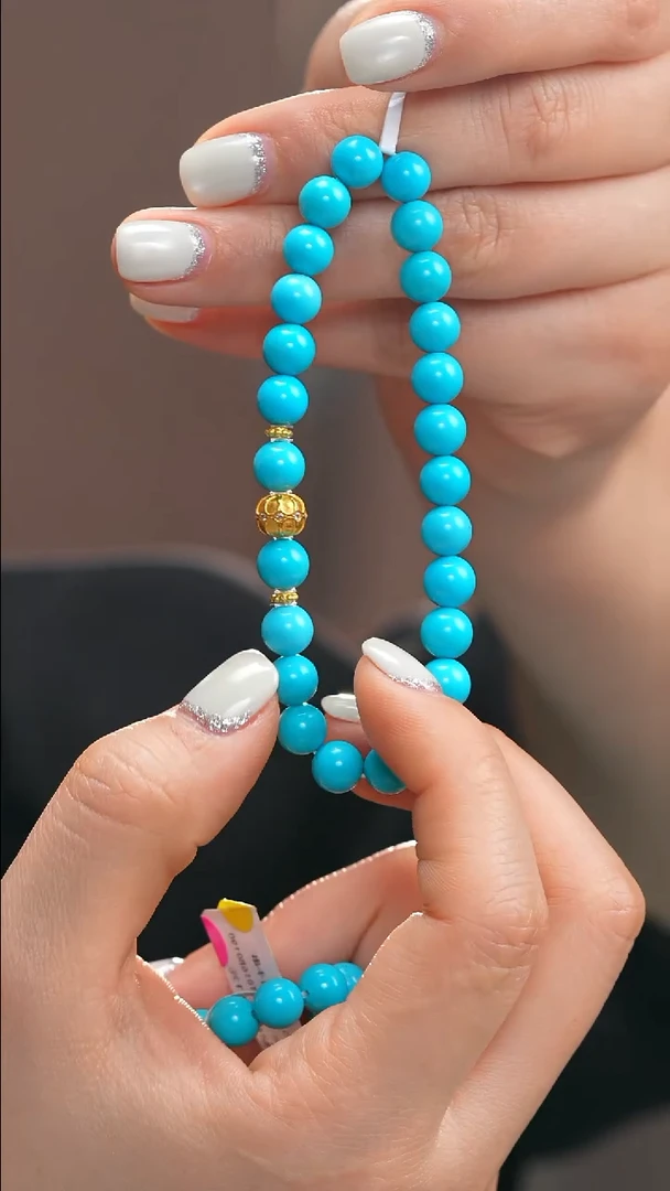 18K金镶嵌绿松石手串1