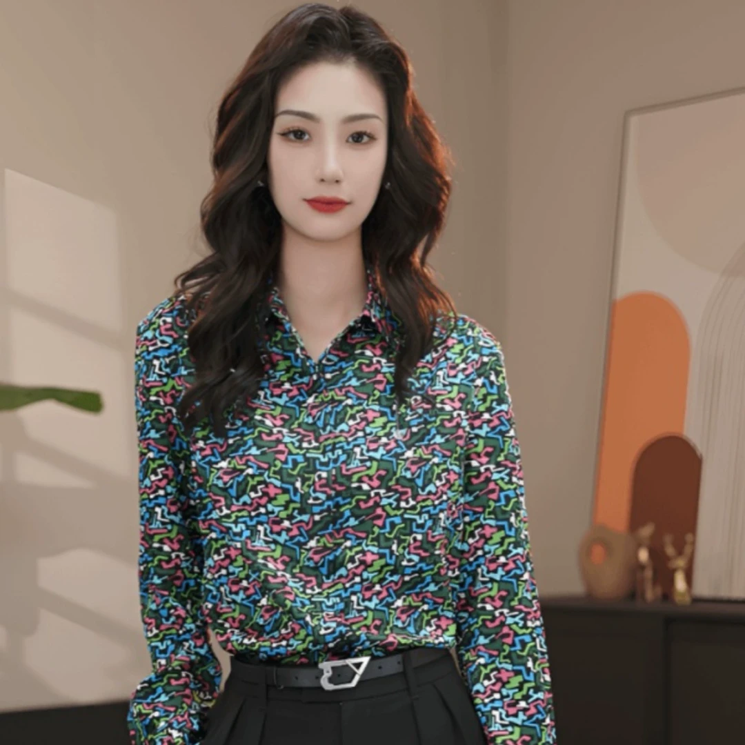 商场专柜女装春夏新款金属链条新中式色丁长袖衬衫5300988