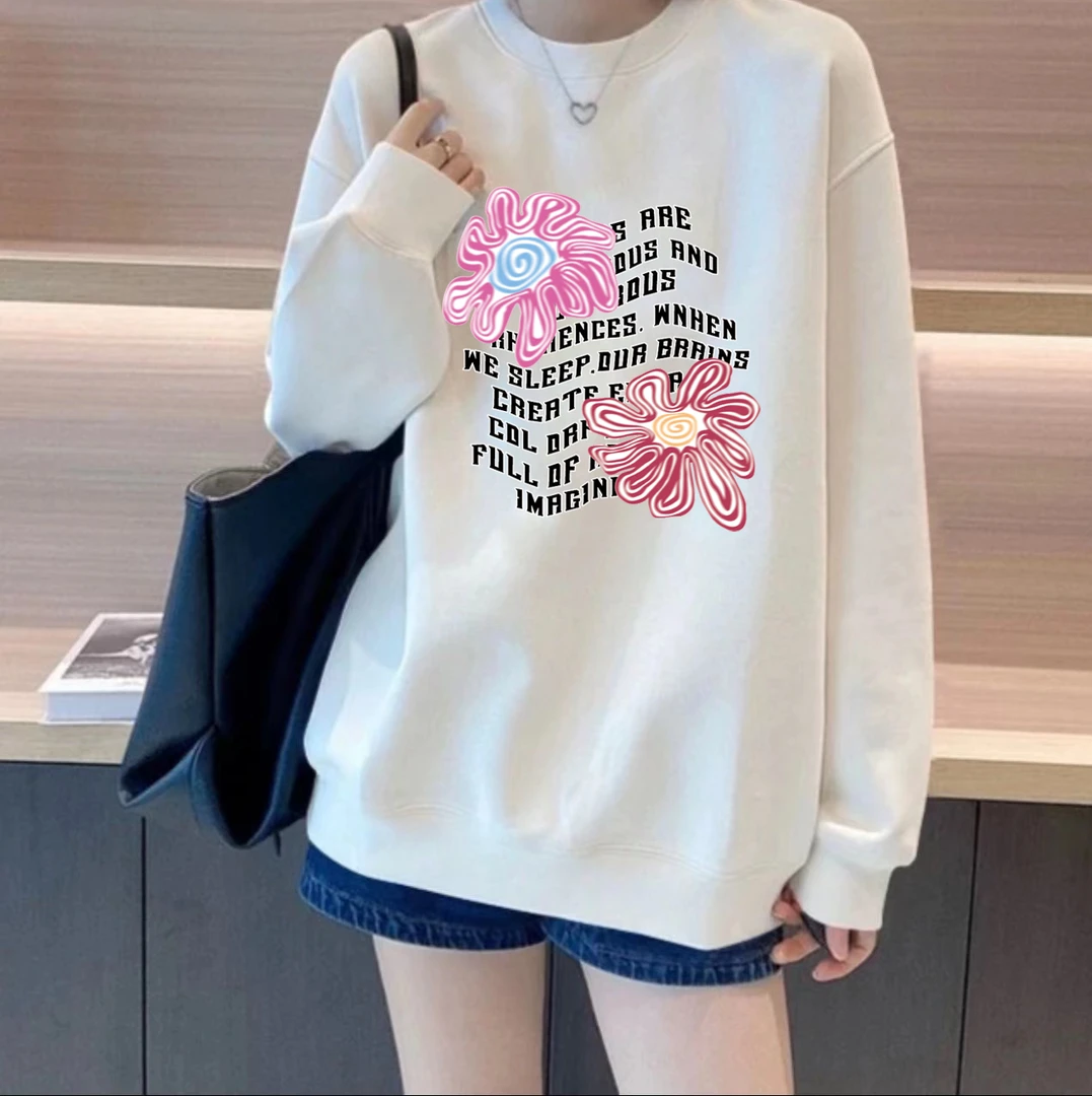 时尚百搭男女情侣款青春设计感情侣INS圆领卫衣-抽象花朵