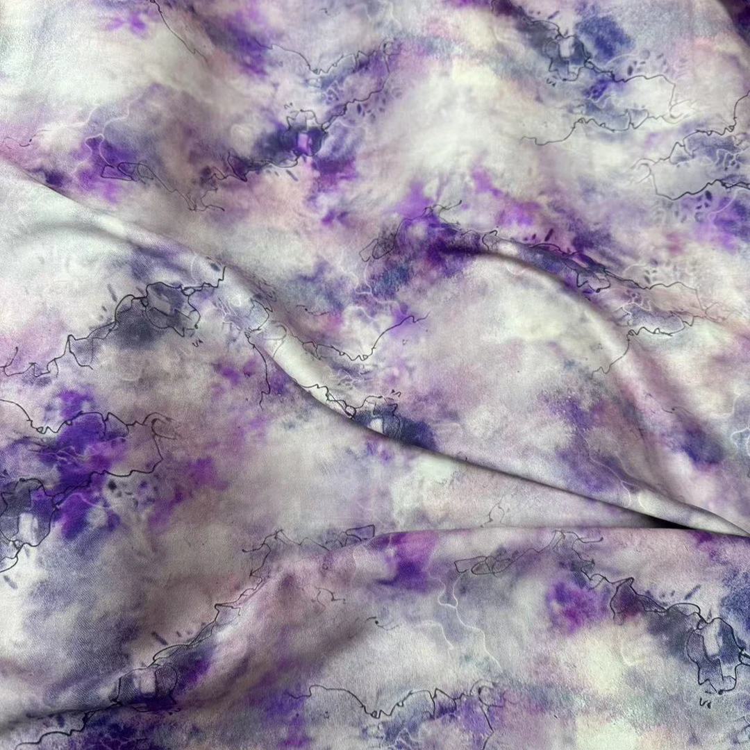 绫罗绸缎棉 数码印花 服装布料 紫色异变