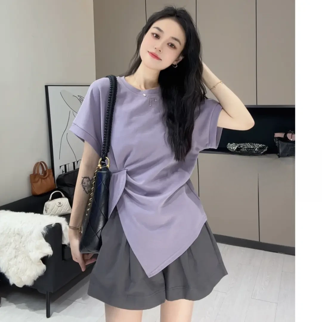 运补6春夏新款洋气时尚休闲百搭设计款T恤上衣设计感小众显瘦时尚