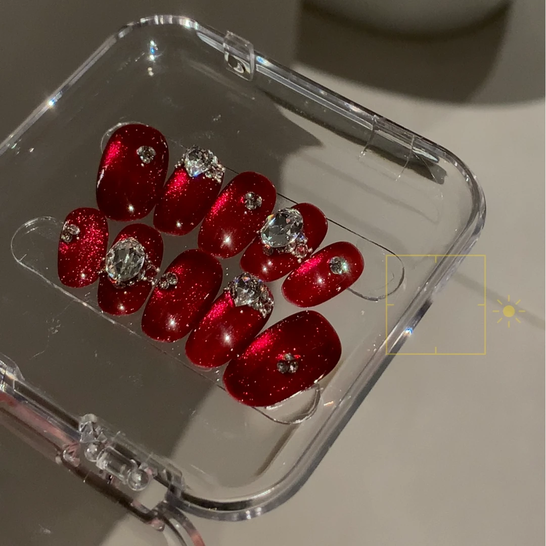 【Molin美甲】赤焰银星椭圆甲可爱又显白纯手工施华洛华子穿戴甲