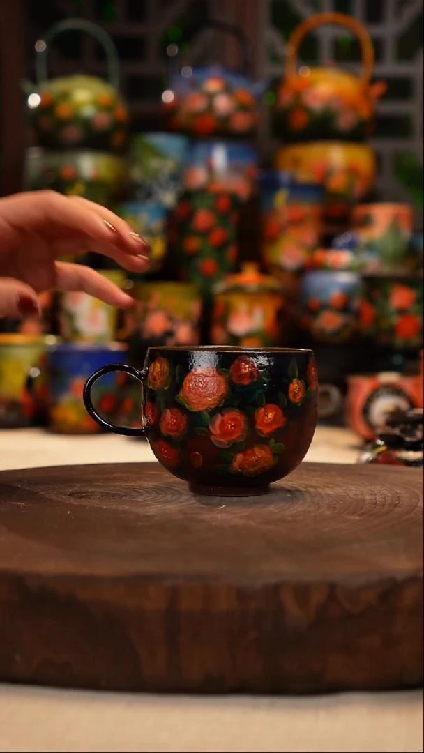 紫砂 油画釉下彩手绘