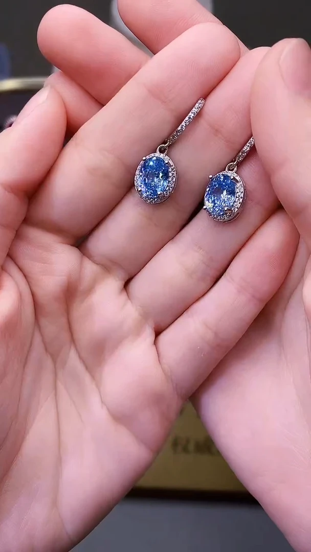 银S925镶嵌耳坠海蓝宝石23