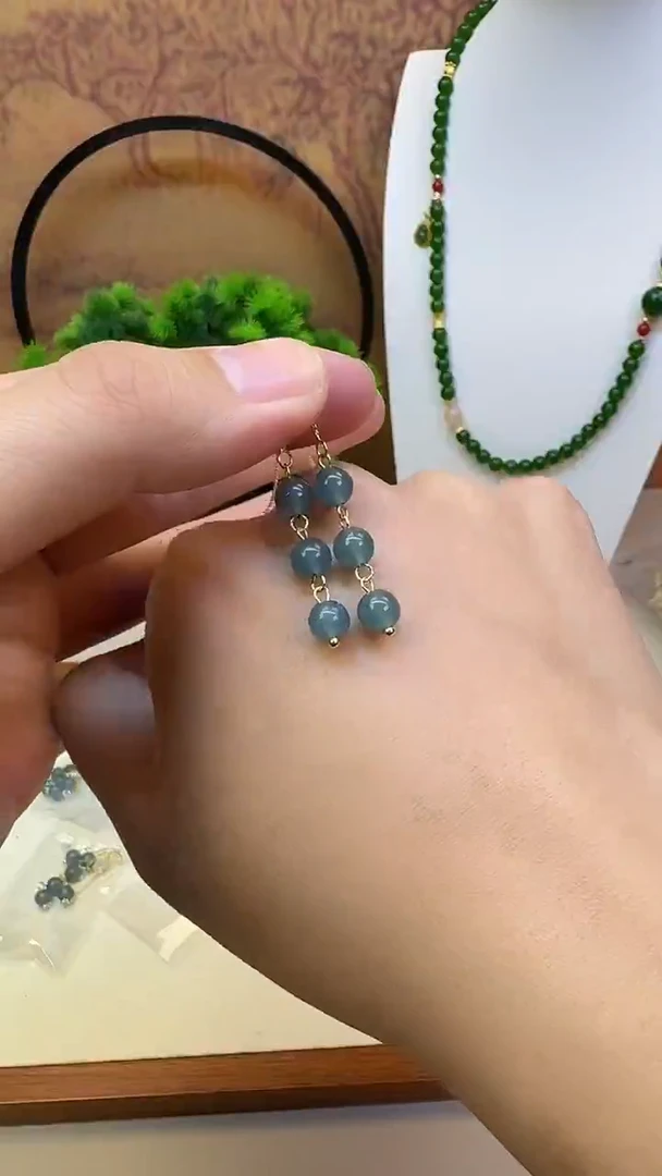 14K金镶嵌翡翠耳饰E35